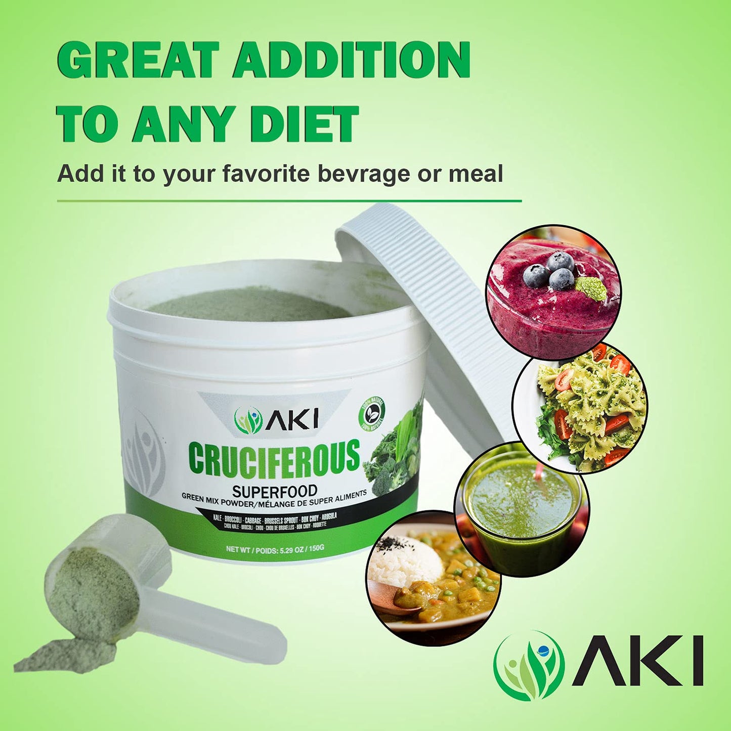 AKI ORGANIC Cruciferous Superfood Blend Powder and AKI Marine Phytoplankton Powder - 2 Pack