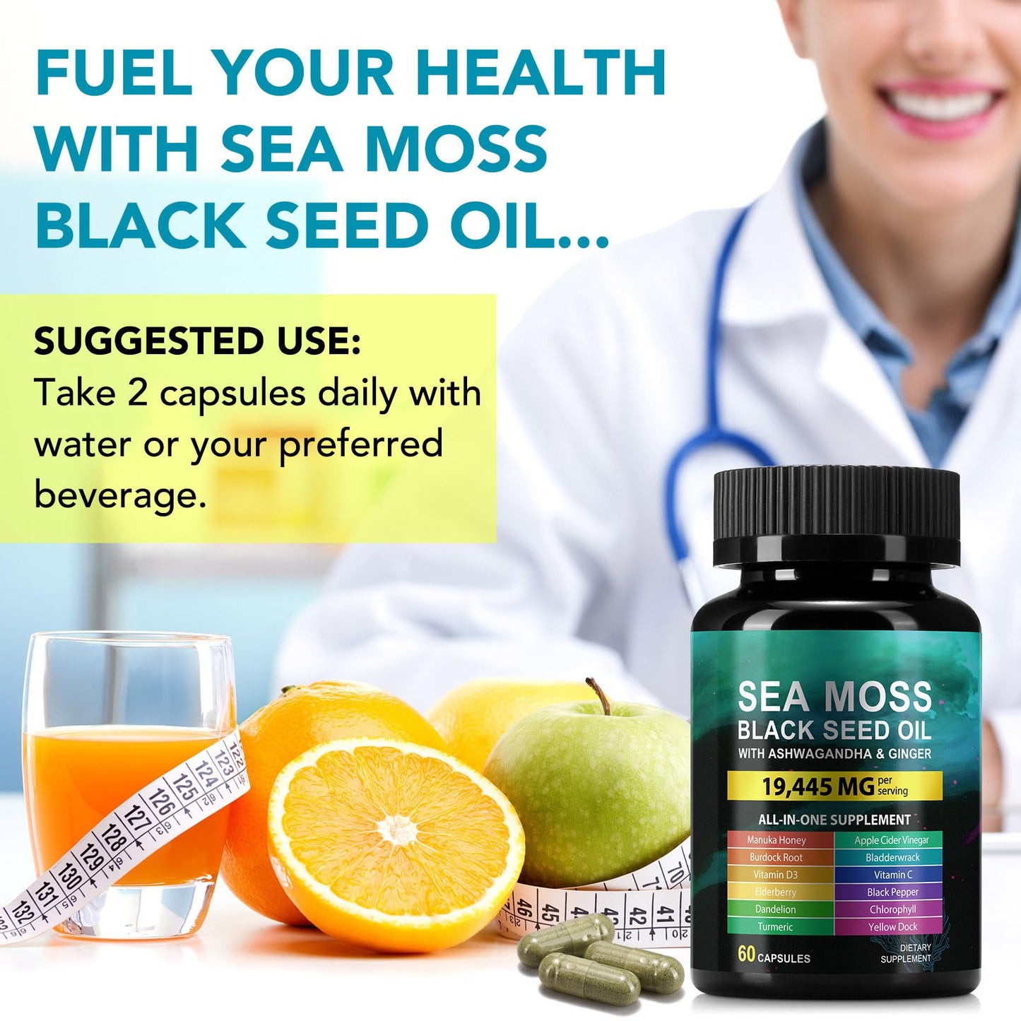 LTQXGT Ashwagandha Sea Moss Black Seed Oil Capsule, 60 Count