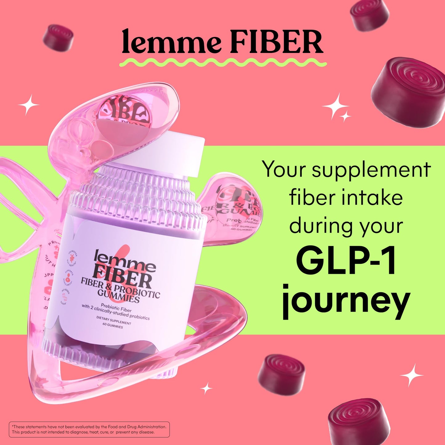 Lemme Fiber & Probiotic Gummies for Adults Gummy, 60 Count