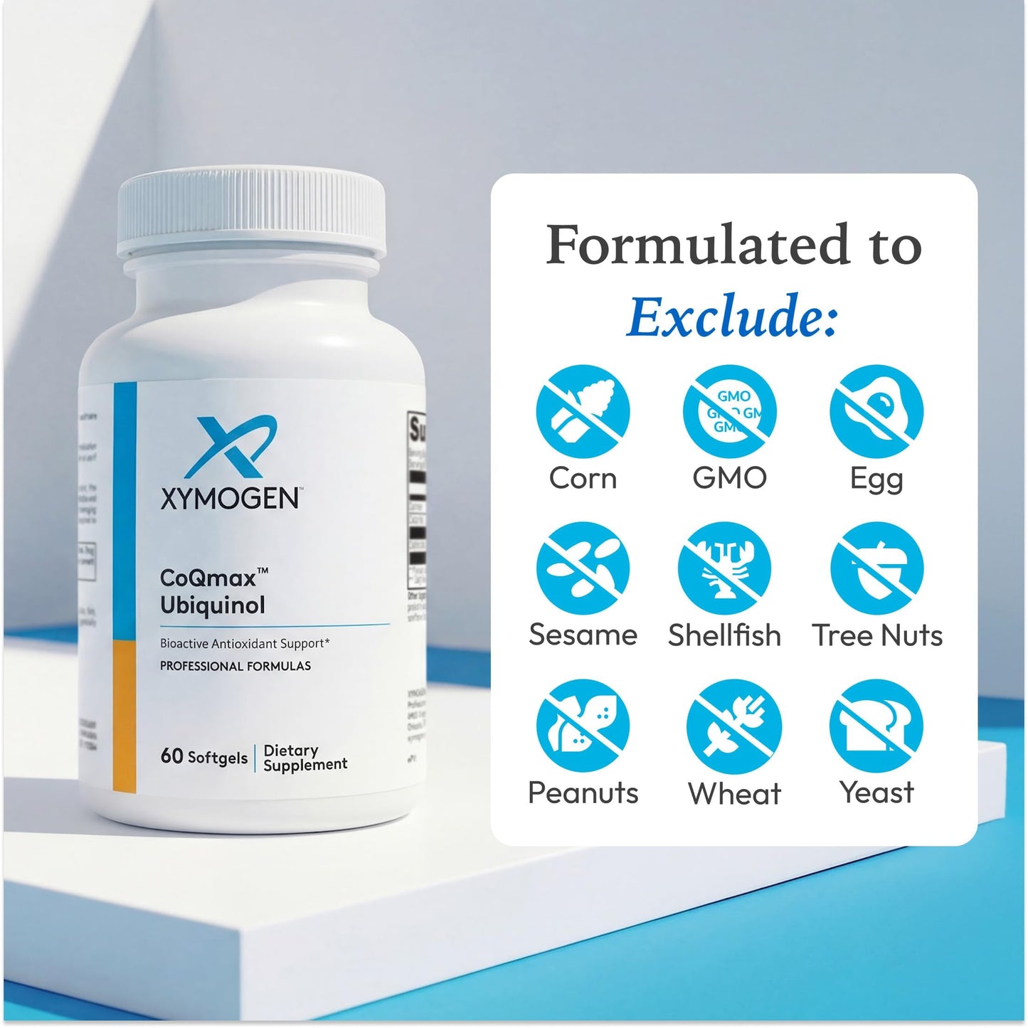 XYMOGEN CoQmax Ubiquinol - 100mg CoQ10 - Patented Stabilized Form - Coenzyme Q10 for Antioxidant Brain & Heart Health Support Softgels 60