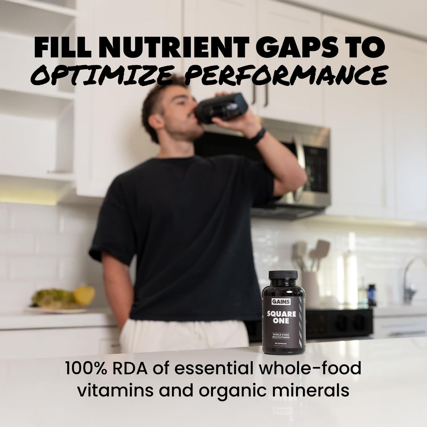 Gains in Bulk Square 1 Multivitamin and Mineral Supplement for Women and Men, Vitamins, Digestive Enzymes and Organic Minerals for Muscle Health, Performance and Immune Support, 90 Capsules