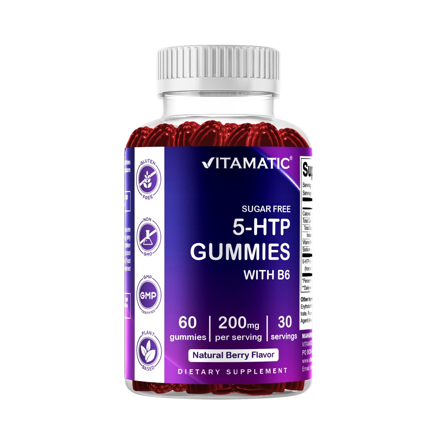 Vitamatic 5-HTP 200mg Sugar Free Gummies with B6, 60-count