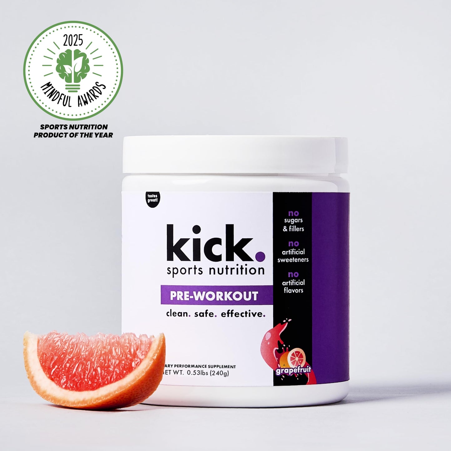 Kick. Sports Nutrition Pre Workout Powder Grapefruit Flavor 30 Servings
