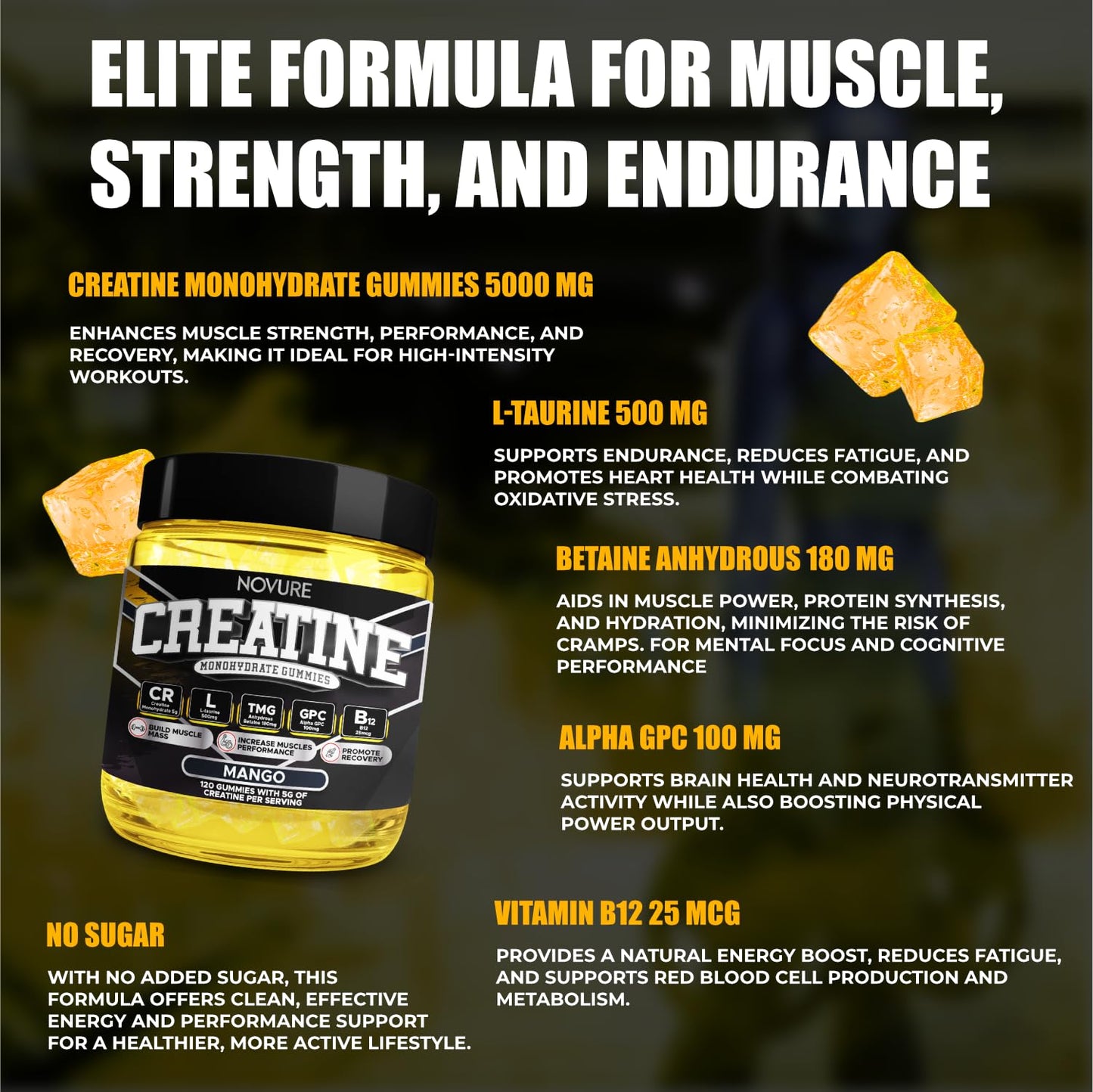 Novure 5000mg Creatine Monohydrate Gummies, 120 Gummies