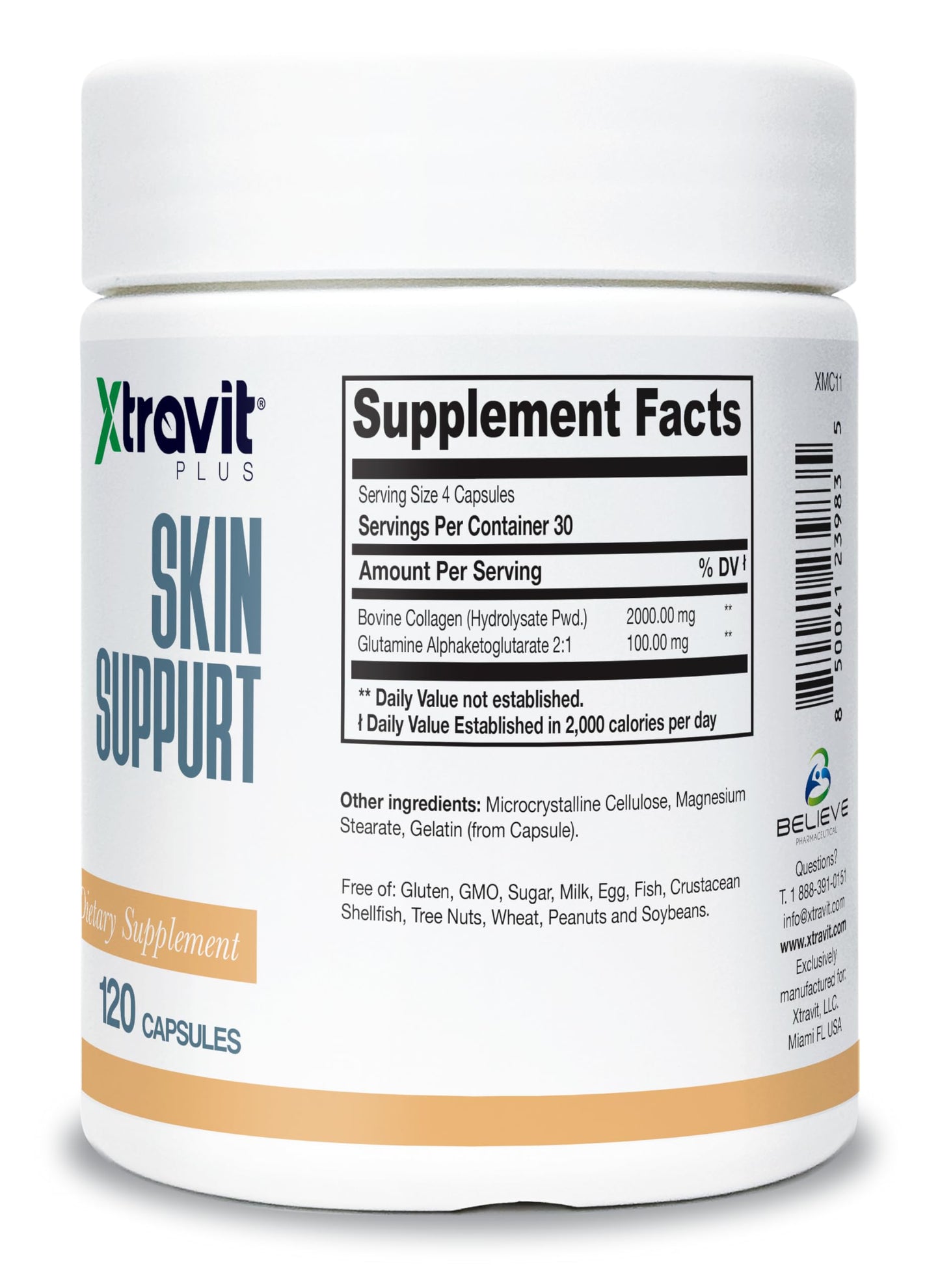 Xtravit Skin Support Collagen Supplement Capsules, 120 Count