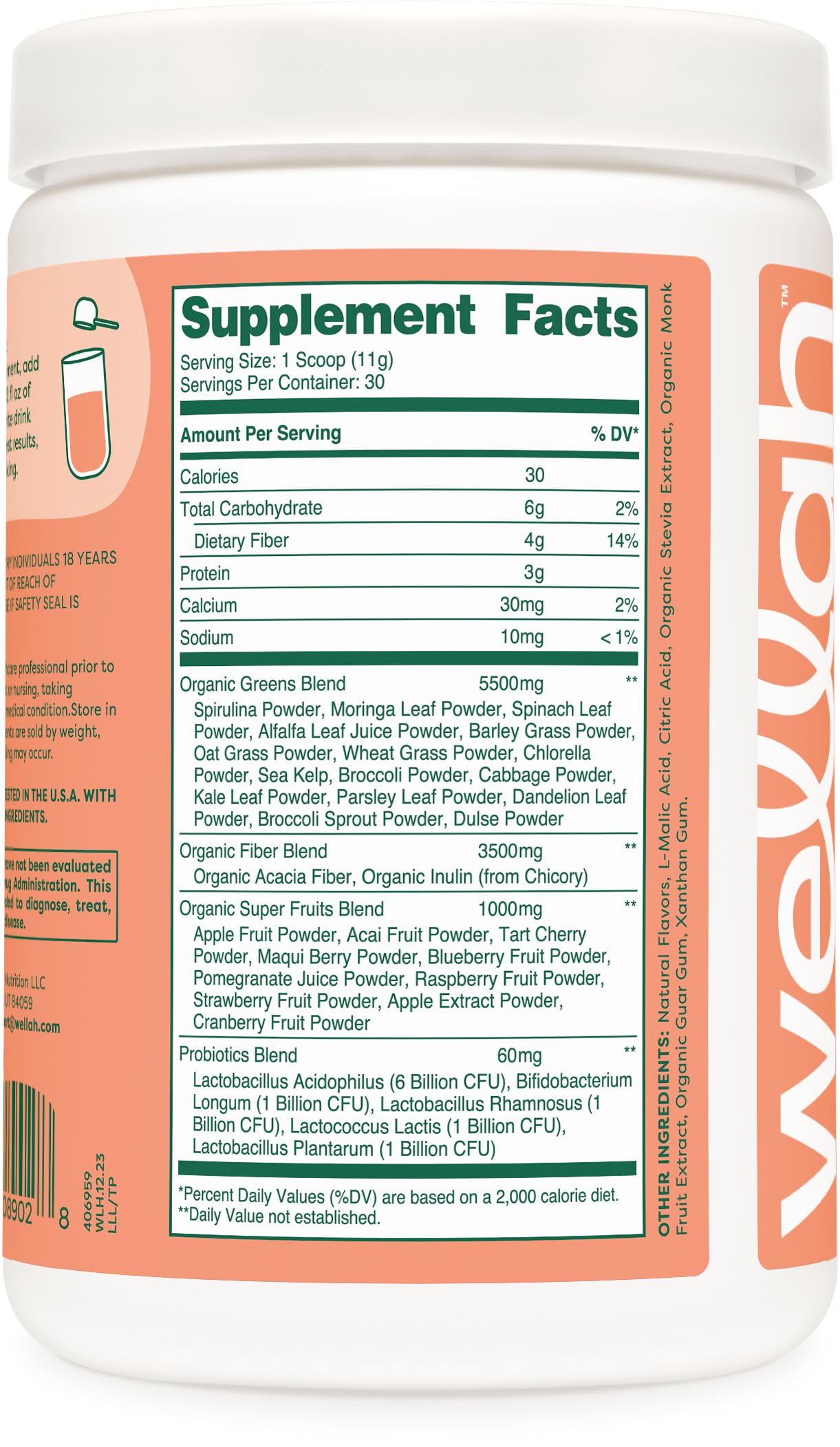 Wellah Leaf, Laugh, Love Super Greens Powder (Tropical Punch) 12.2 Ounce