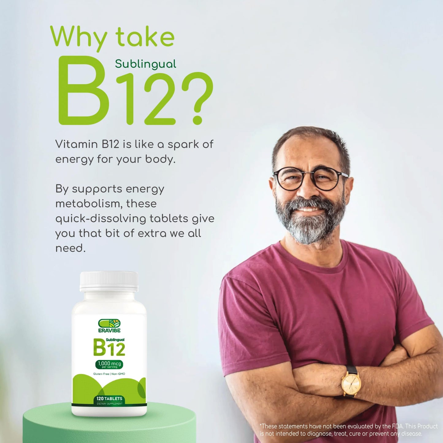 ERAVIBE Vitamin B12 1000 mcg Tablets, 120 Count