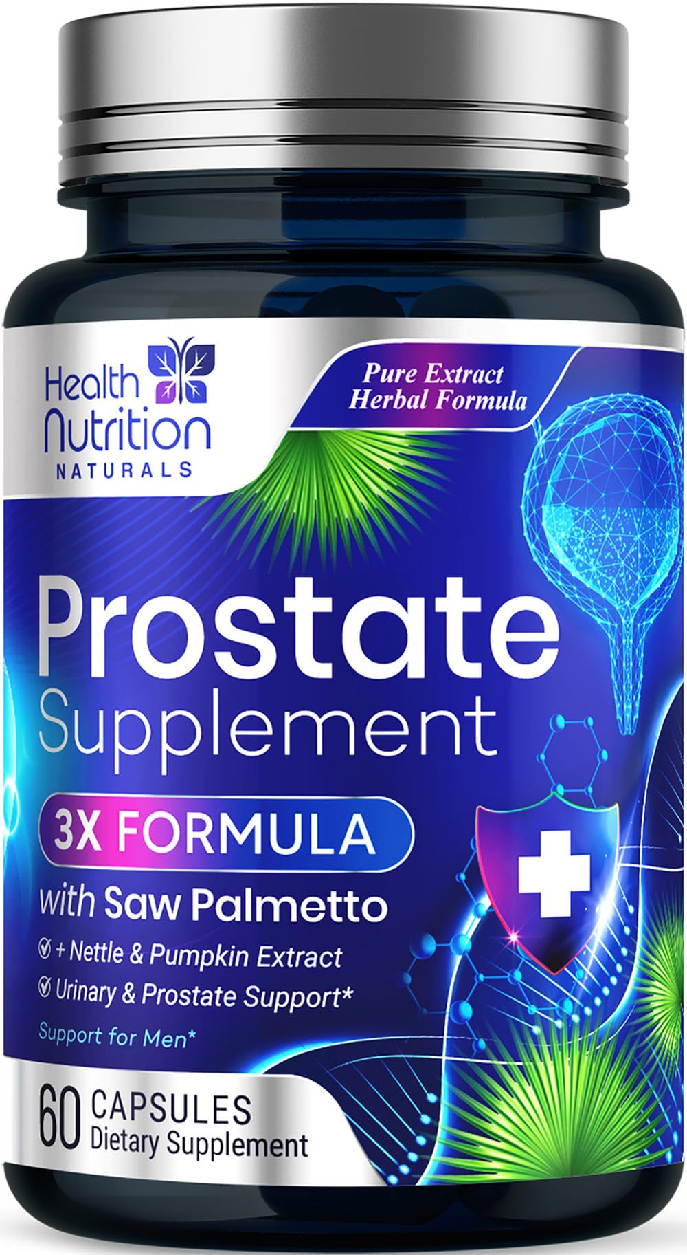 Health Nutrition Naturals Prostate Health Supplements for Men 3X Strength Saw Palmetto Blend, 60 Capsules