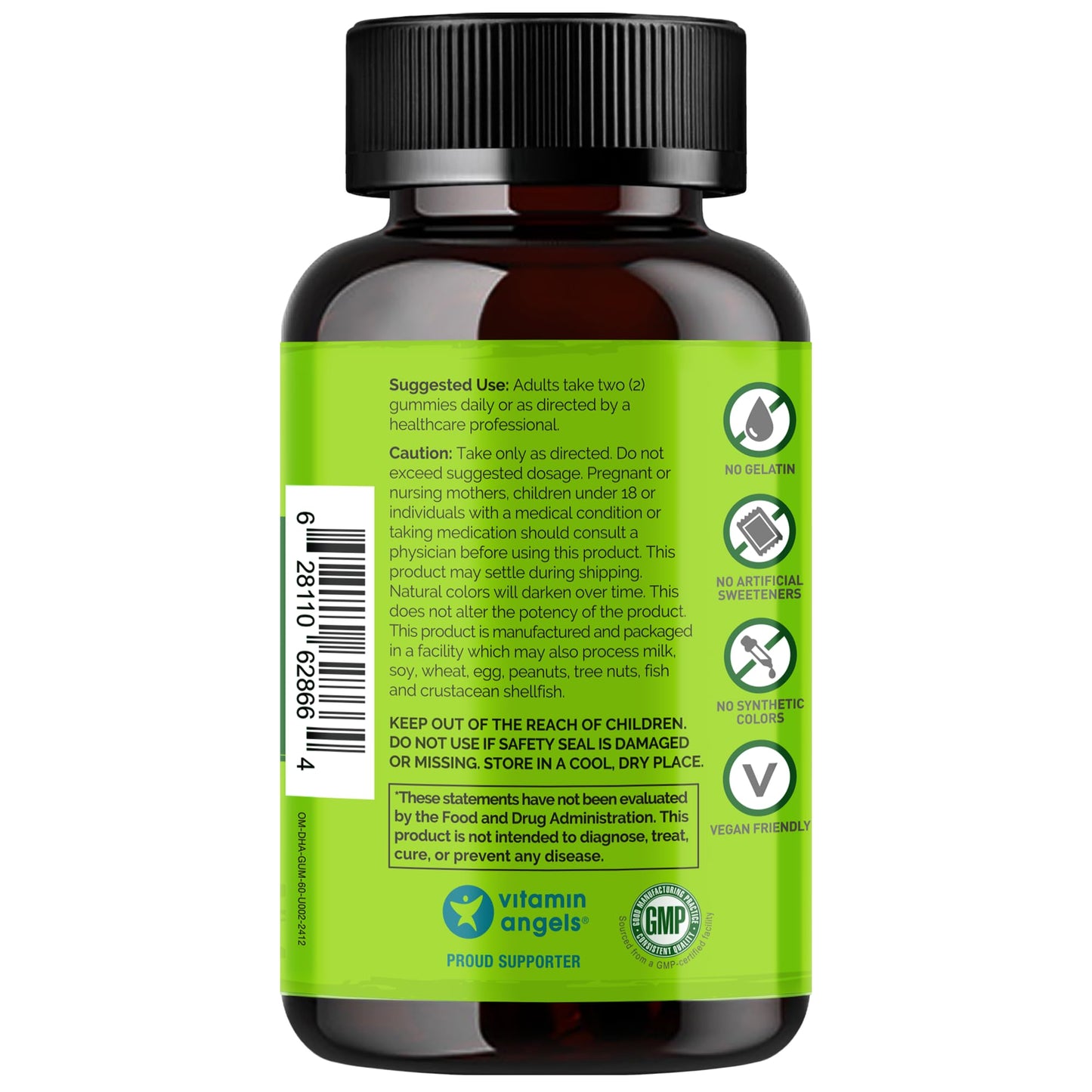 NATURELO Vegetarian DHA and Omega 3 Supplement from Algae and Chia Seed Oil Gummies, 60 Gummies