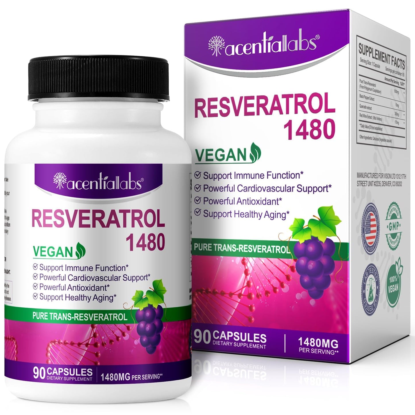 ZIXAOK Trans-Resveratrol 1480mg Per Serving Capsules, 90 Count