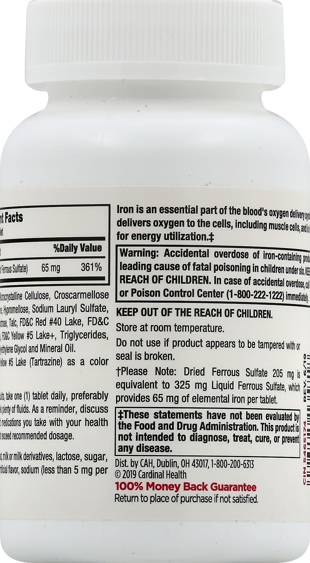 Leader Ferrous Sulfate 65mg Tablets, 200 Count