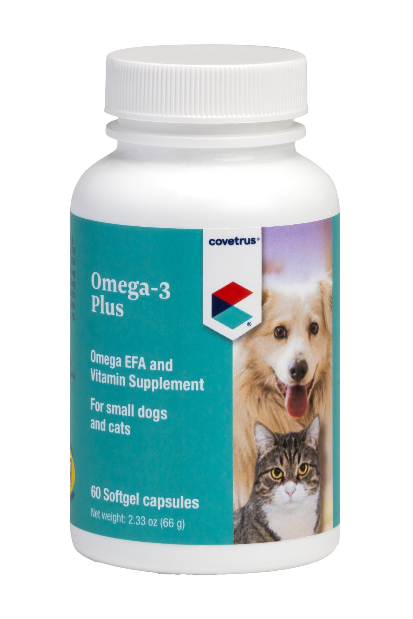 Covetrus Omega-3 Soft Gels for Cats & Small Dogs – Essential Fatty Acids with Vitamins A, E & D3 – Skin, Coat & Joint Supplement – 60 Count