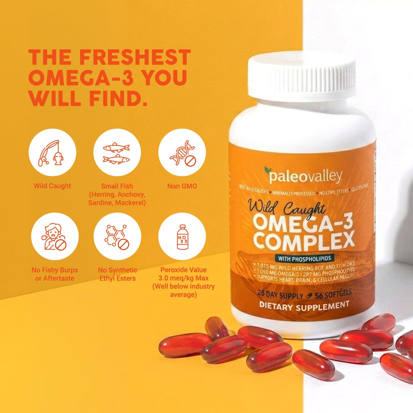 Paleovalley Wild Caught Omega-3 Fish Oil Complex Softgel 56 Count