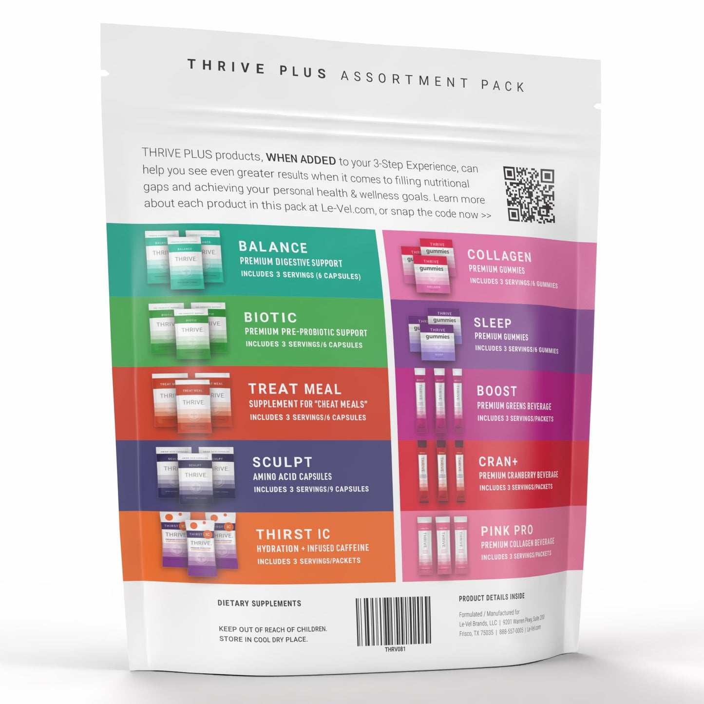 Le-Vel Thrive Plus Assortment Pack Nutritional Supplement Sampler, Liquid, Gummy, Capsule, 60 Pieces
