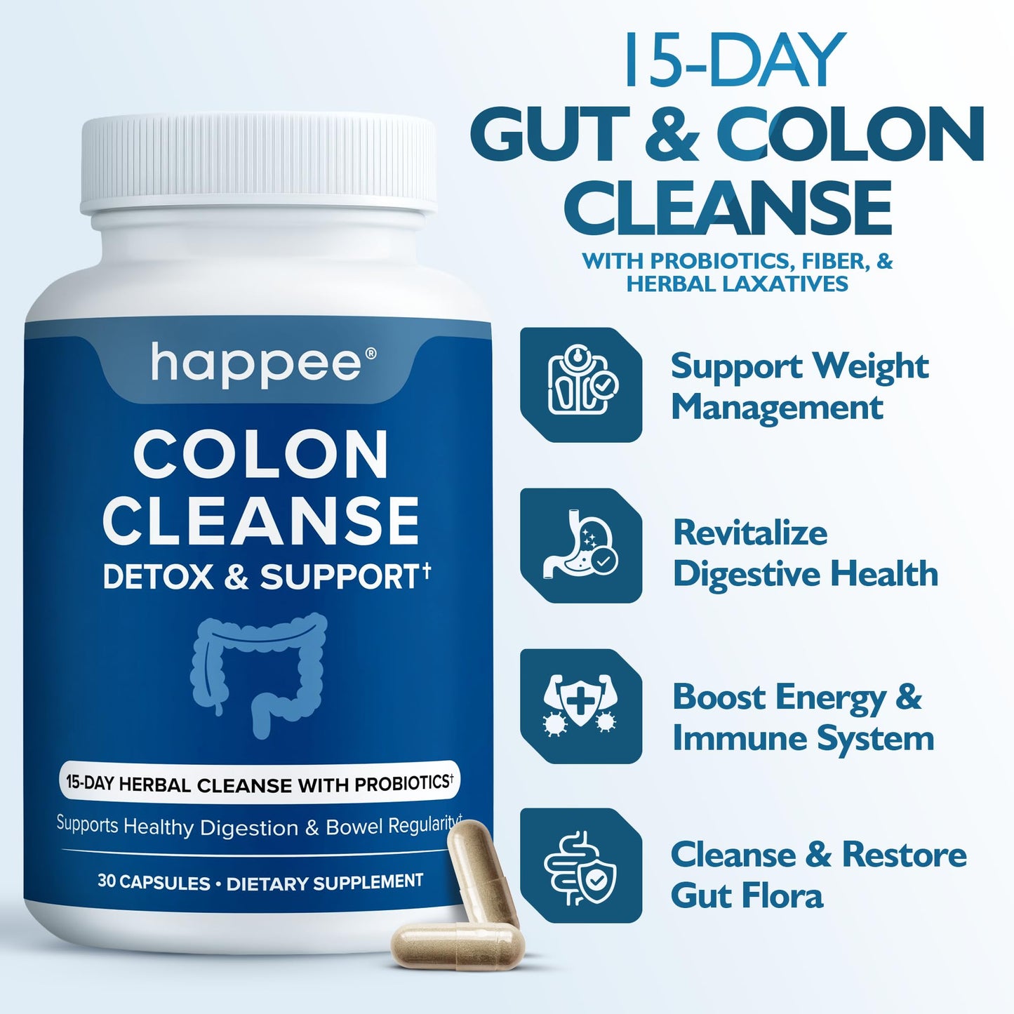Happee Colon Cleanser & Detox for Weight Loss Support Capsules, 30 Count