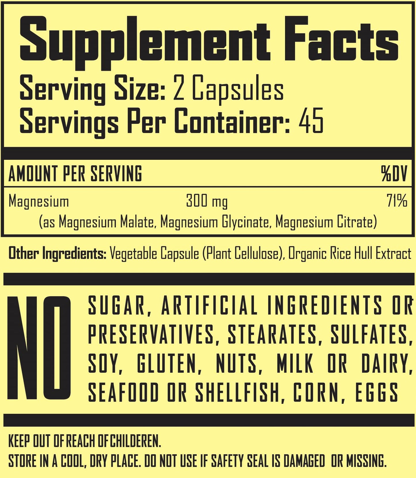 Herb Activ Natural Magnesium Triple Complex 300 mg - Malate, Glycinate & Citrate - Non-GMO, Gluten Free, Soy Free - 90 Capsules
