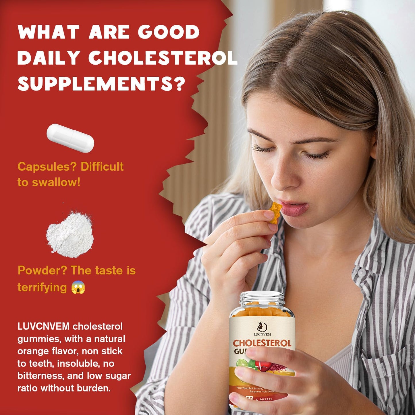 LUCNVEM Cholesterol Supplements Gummies for Healthy Cholesterol Levels with Plant Sterols & Stanols, Red Yeast Rice, Citrus Bergamot – 120 Count