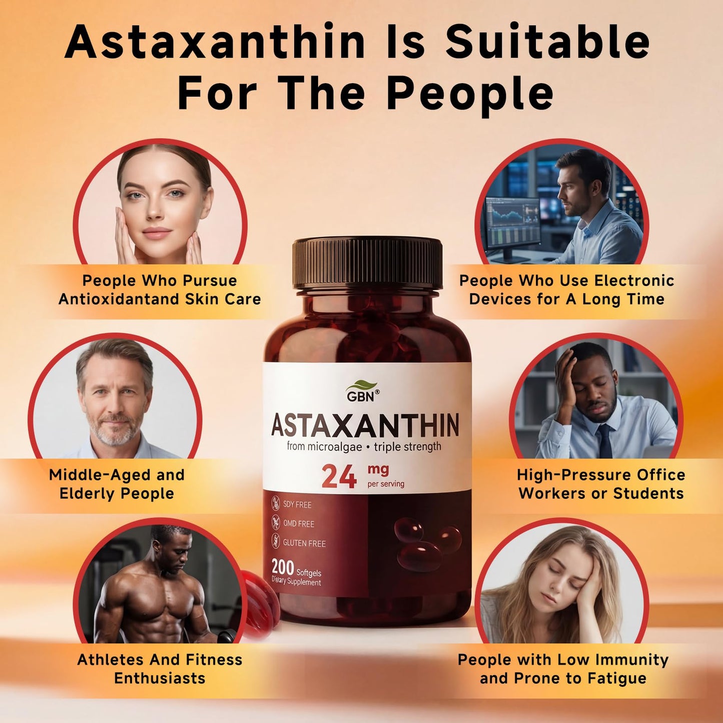 GBN Astaxanthin Supplements 24mg Softgels 200 Count