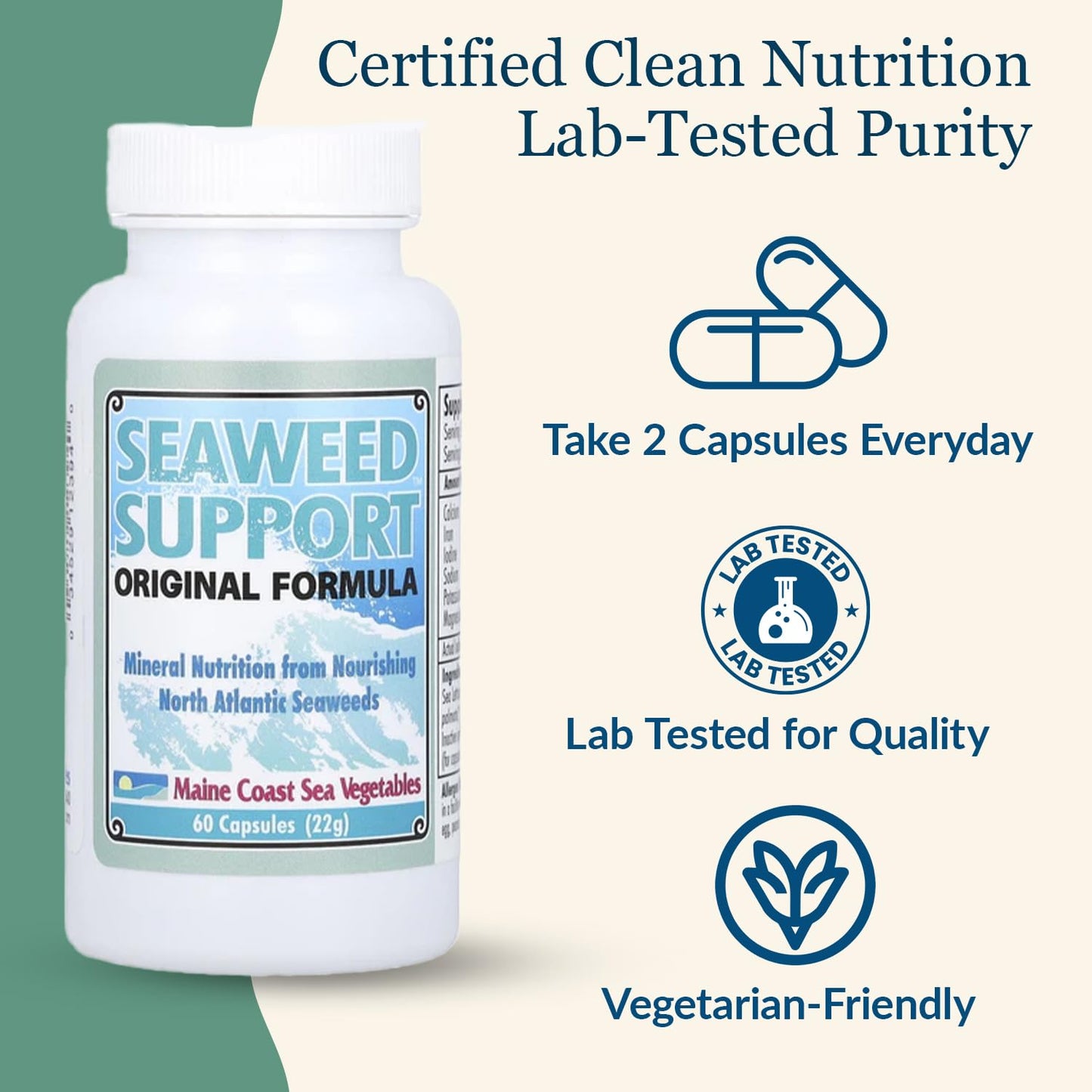 Maine Coast Sea Vegetables Seaweed Support Original Formula Iodine Supplement 60 Capsules