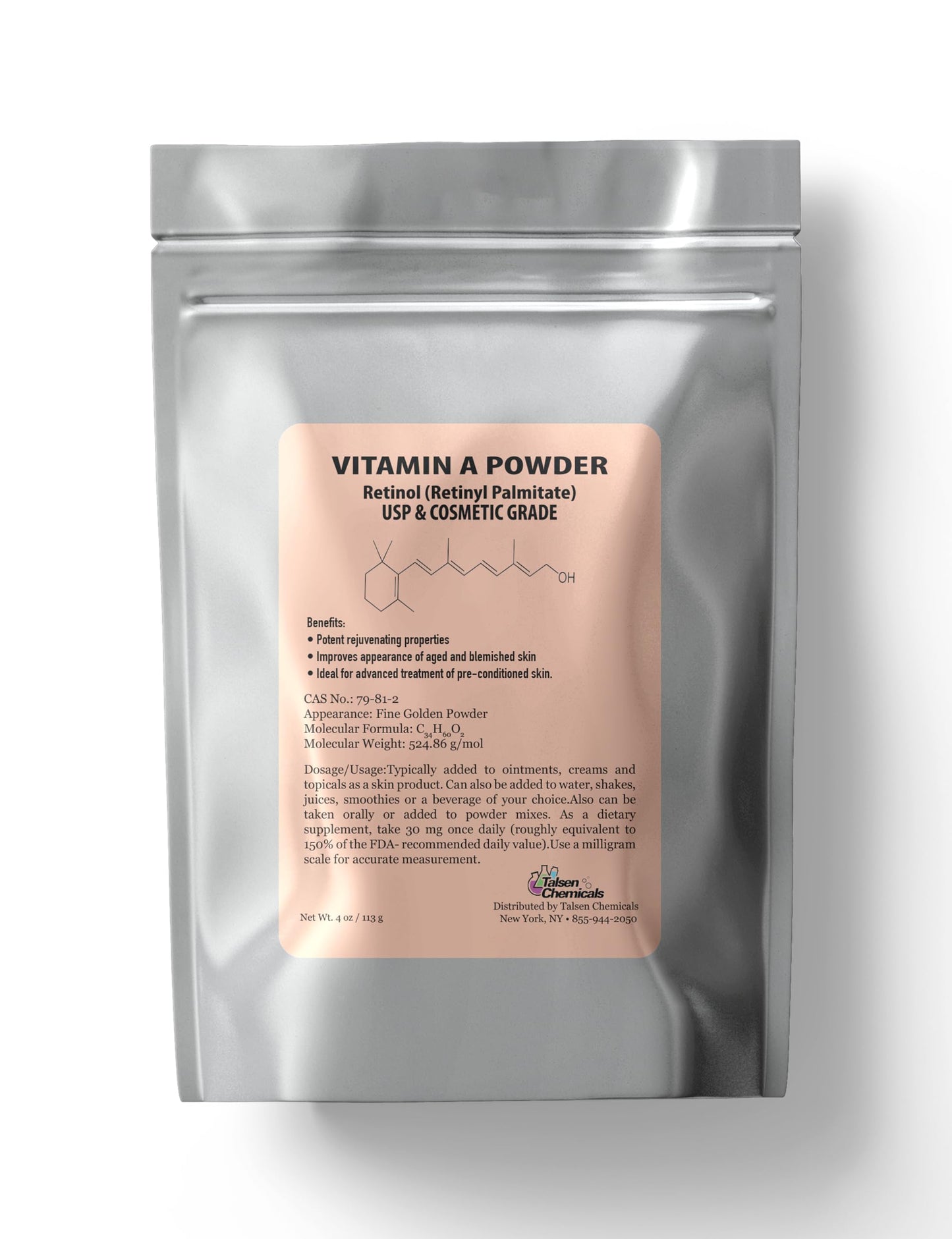 Talsen Chemicals Vitamin A Powder Retinyl Palmitate, 4 oz
