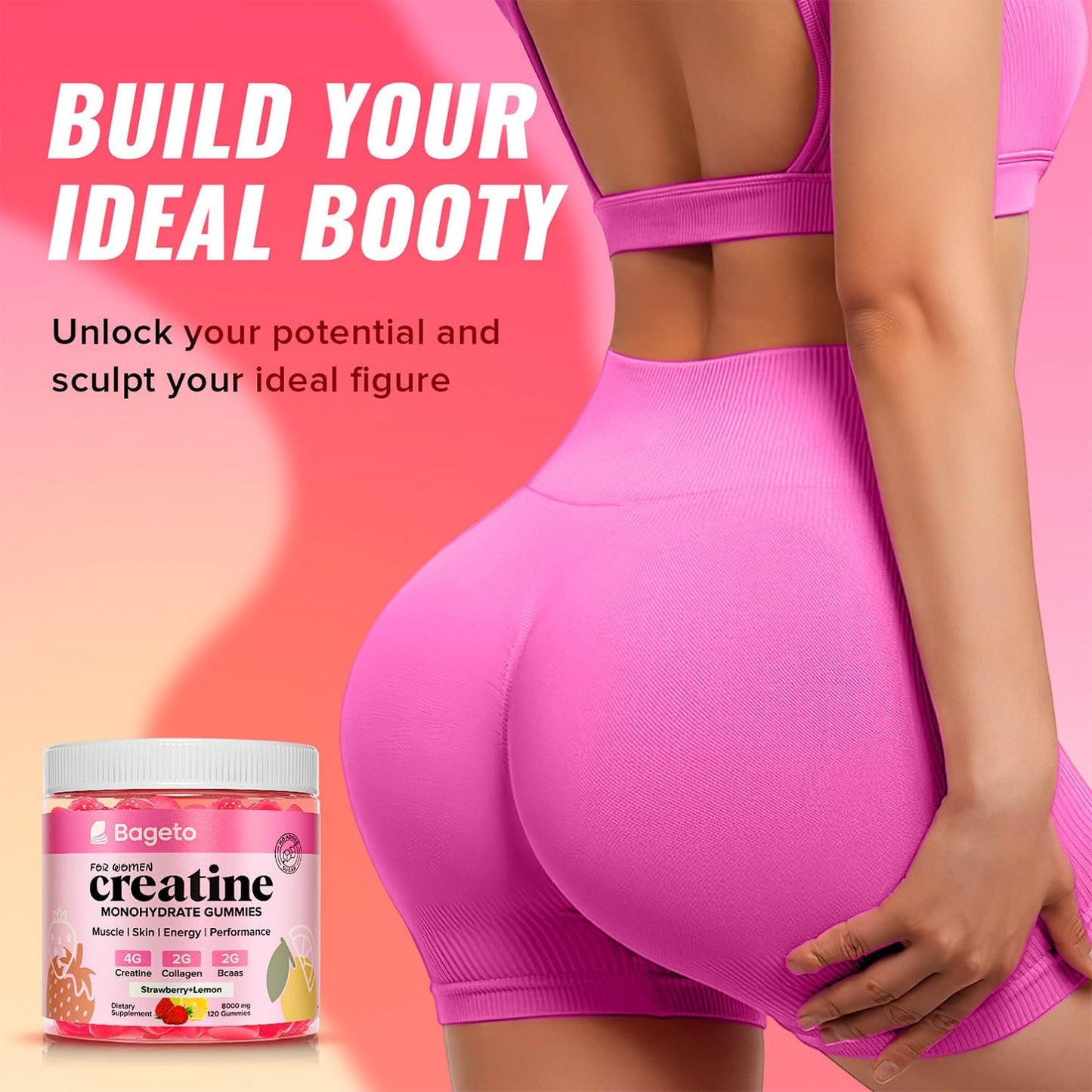 Bageto Creatine Monohydrate Gummies for Women 120 Count