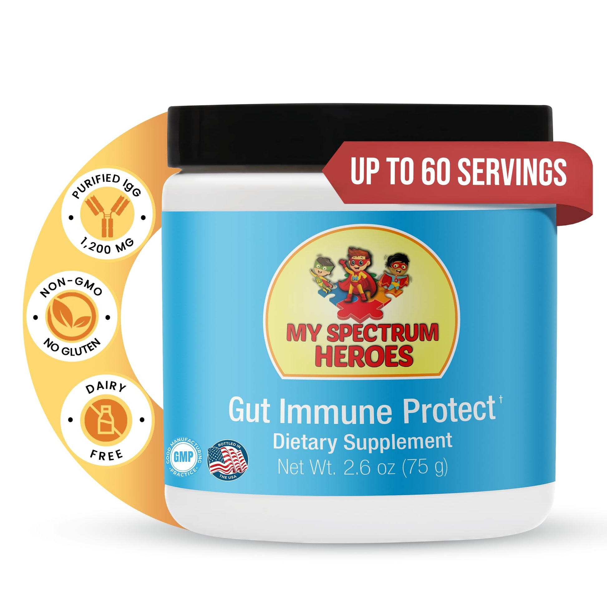 My Spectrum Heroes Dairy-Free Gut & Immune Booster Powder, 60 Servings, 2.6 oz
