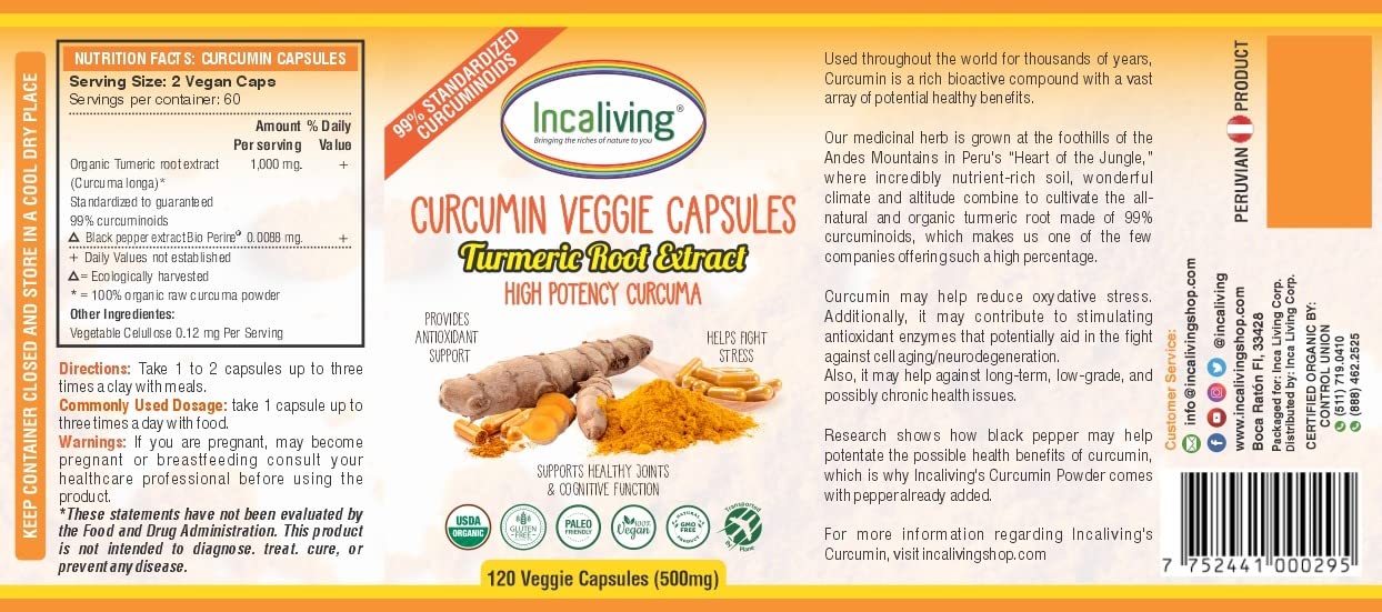 Incaliving Peruvian Curcumin Capsules, 120 Capsules