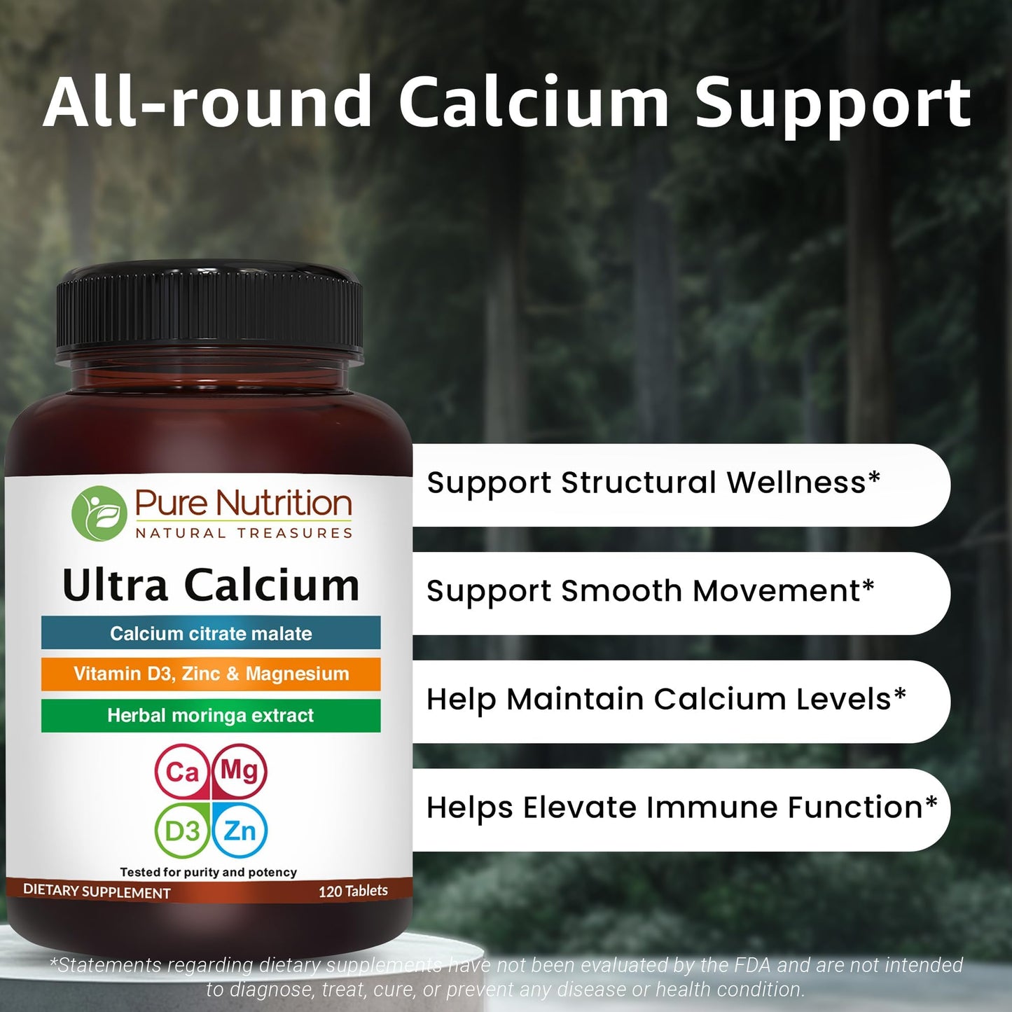 Pure Nutrition Natural Treasures Ultra Calcium 1000mg with Vitamin D3 & K, 240 Tablets