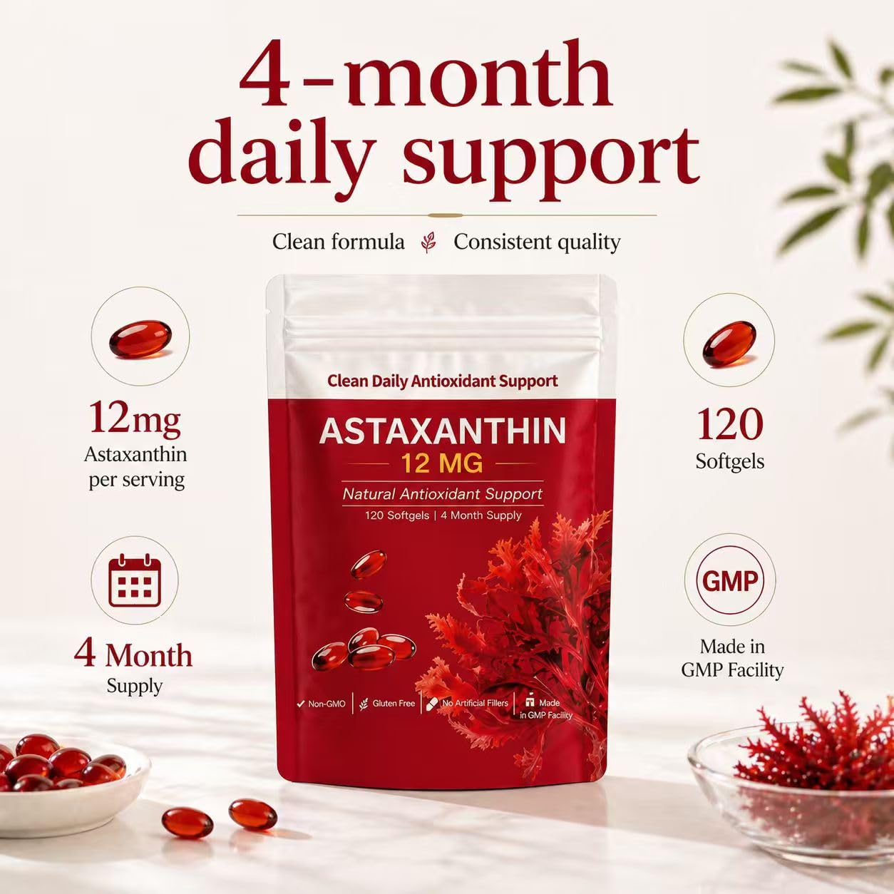 TMPETDENTAL Astaxanthin 12mg Softgels, 120 Softgels