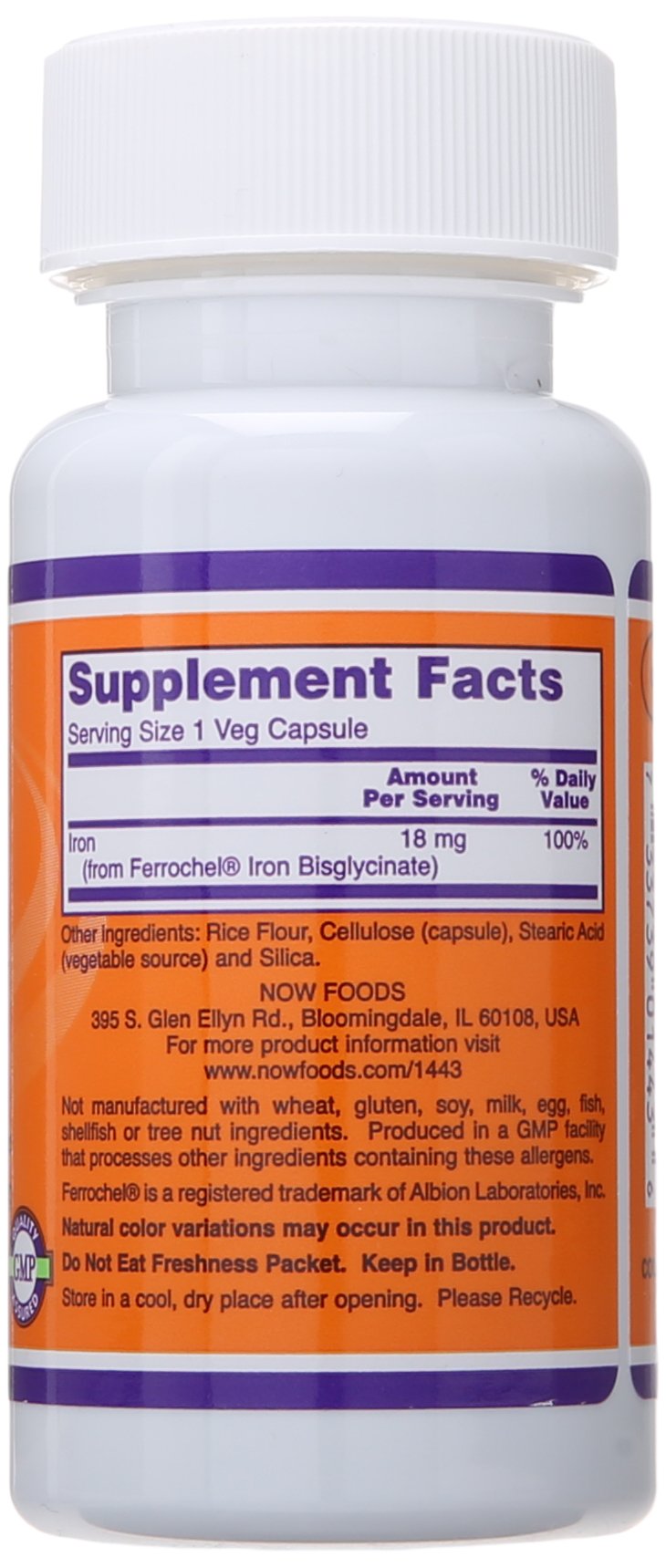 NOW Foods Iron 18 mg Veg Capsules, 120
