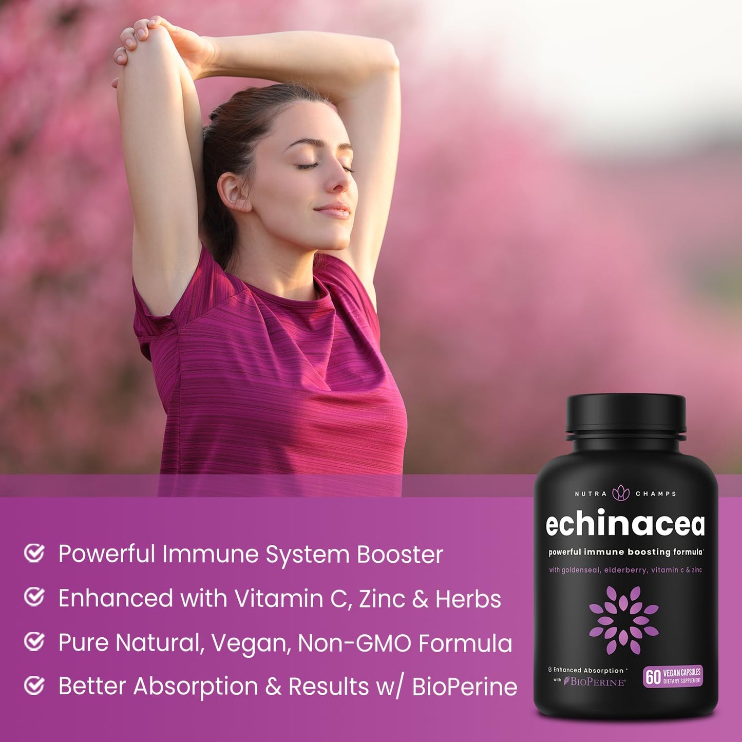 NutraChamps Echinacea 1000mg Capsules, 60 Count