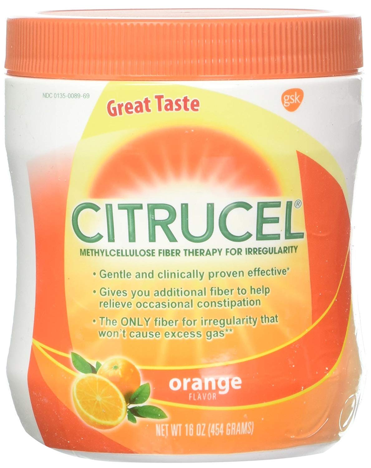 CITRUCEL Fiber Powder for Occasional Constipation Relief, Orange Flavor, 16 Ounces
