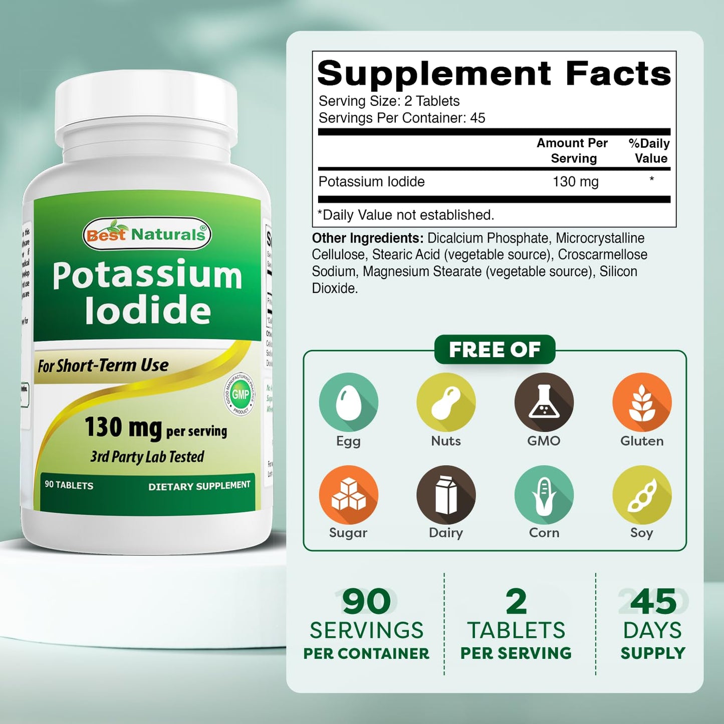 Best Naturals Potassium Iodide 130 mg Tablet 180 Count