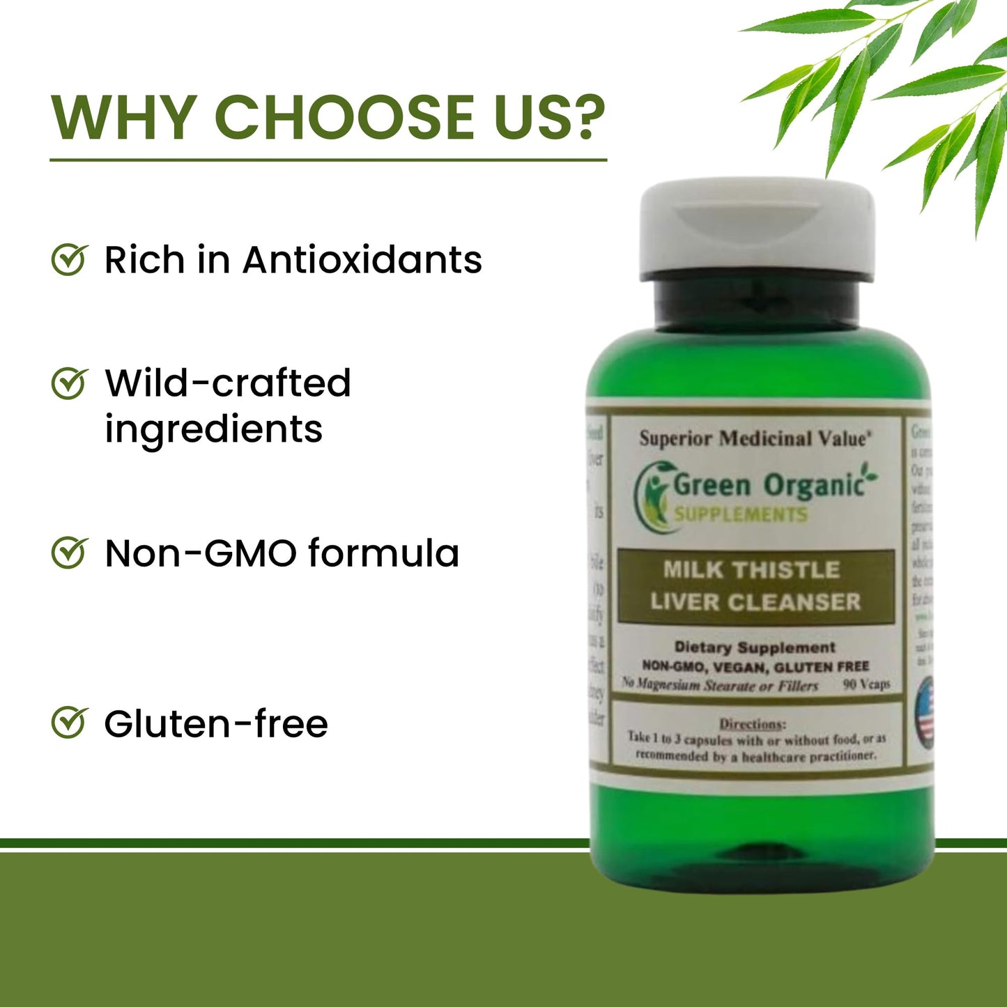Green Organic Supplements Liver Cleanser Milk Thistle Capsules 90 Count