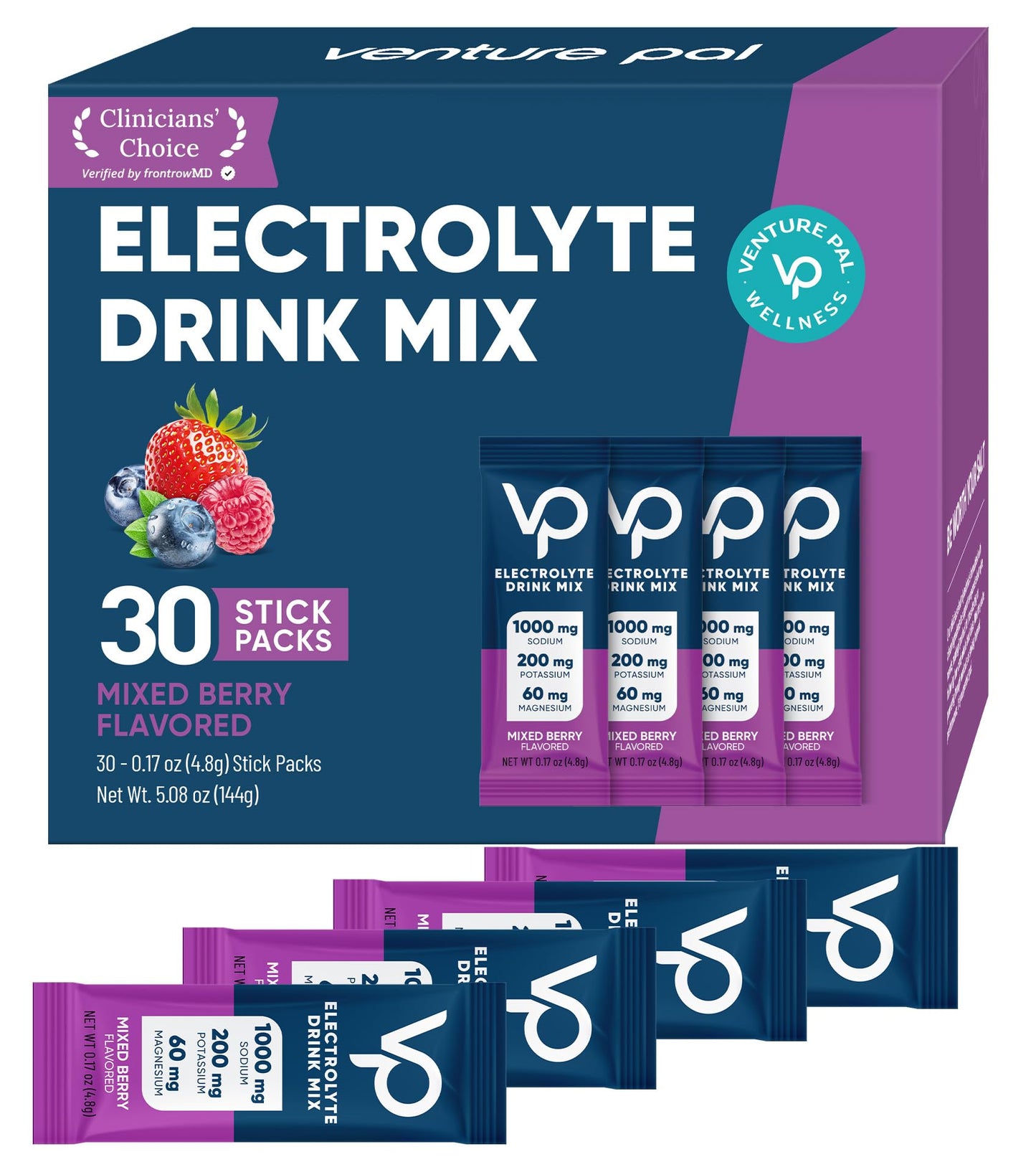 Venture Pal High Sodium Sugar-Free Electrolytes Powder, 180 Count