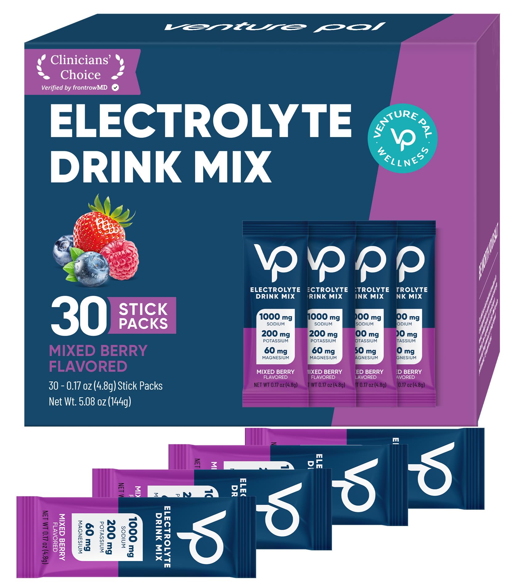 Venture Pal High Sodium Sugar-Free Electrolytes Powder, 180 Count