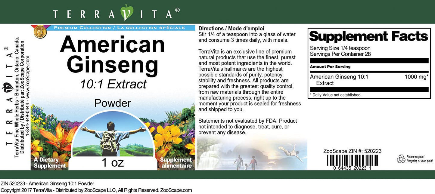 Terravita American Ginseng 10:1 Powder, 1 oz