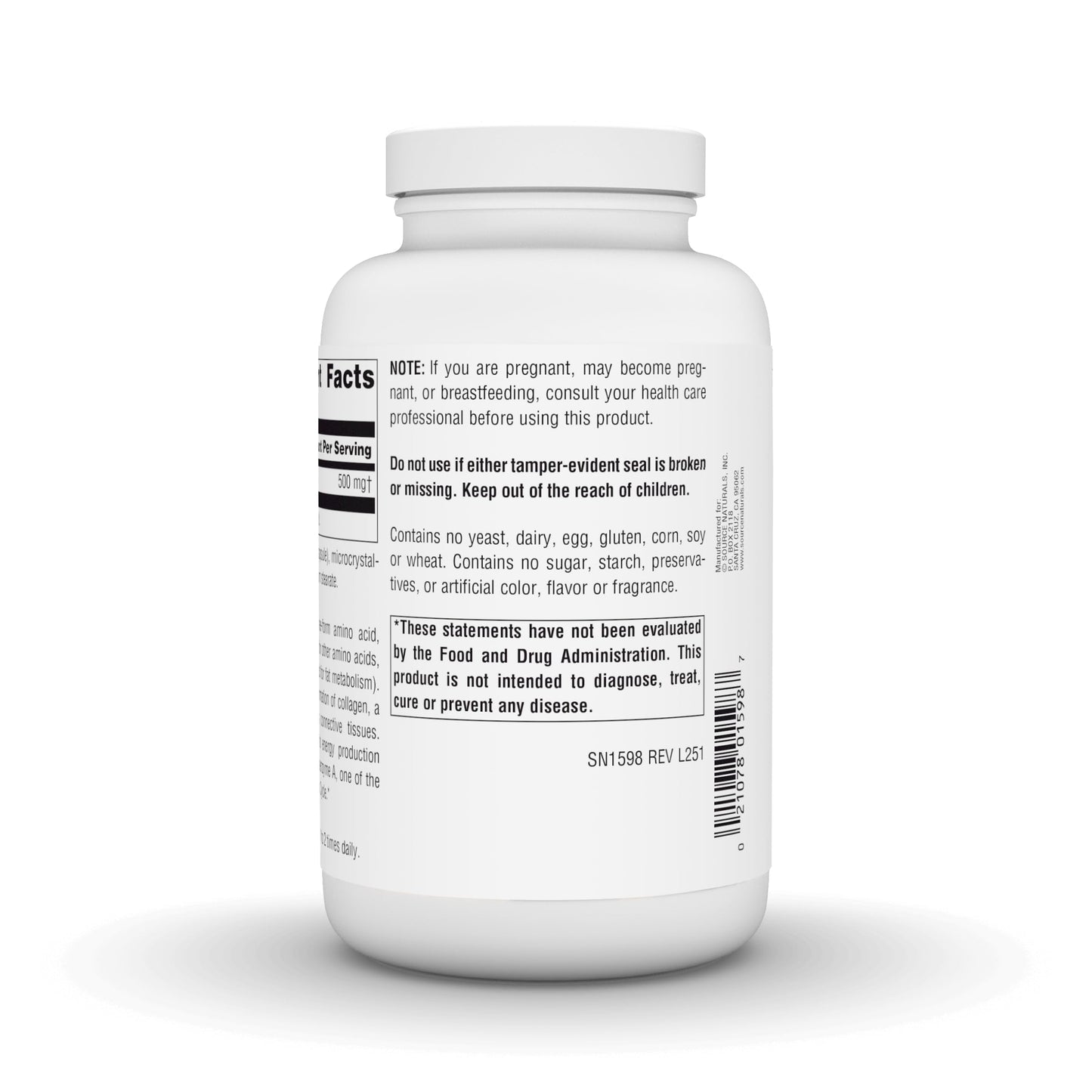 Source Naturals L-Lysine Free Form 500 mg Capsule, 200 Capsules