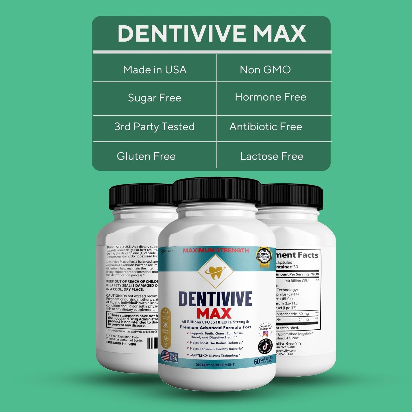 GREENVIFY DentiVive Max Probiotic Supplement, 60 Capsules