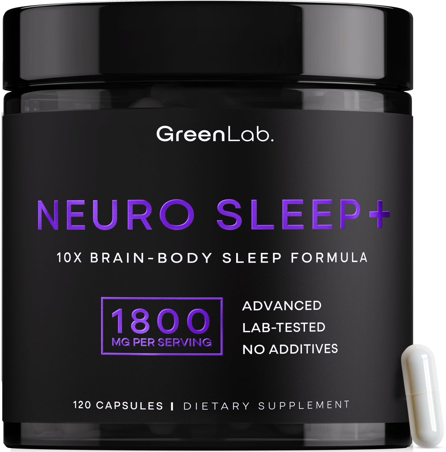 GreenLab Neuro Sleep+ 10x Neuro-Body Sleep Aid Formula with GABA, L-Theanine, Ashwagandha, Melatonin and Magnesium, 120 Capsules