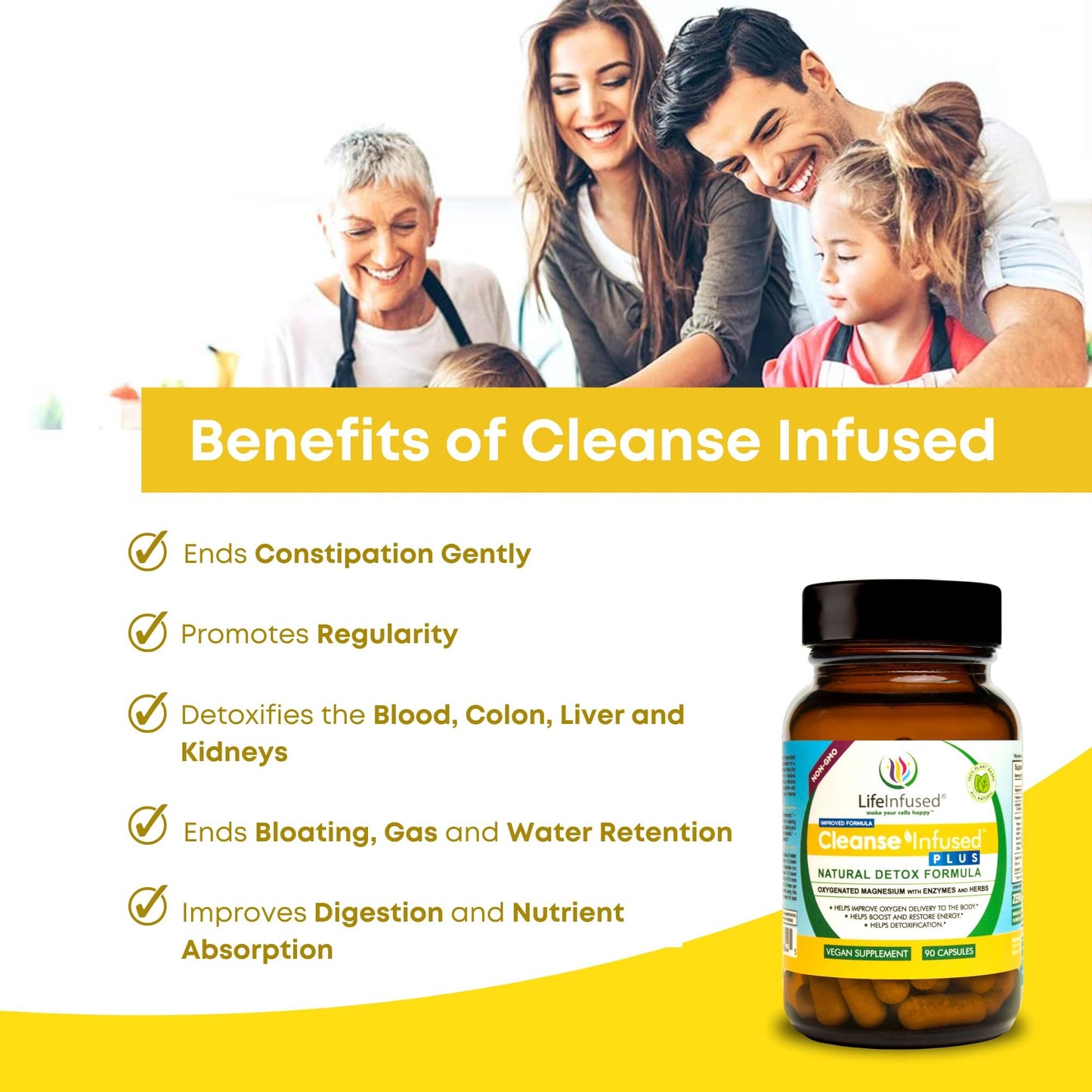 Life Infused Cleanse Infused Plus Digestive Support Supplement – Oxygenated Magnesium with Enzymes & Herbs, Supports Digestive Wellness & Regularity – 90 Capsules