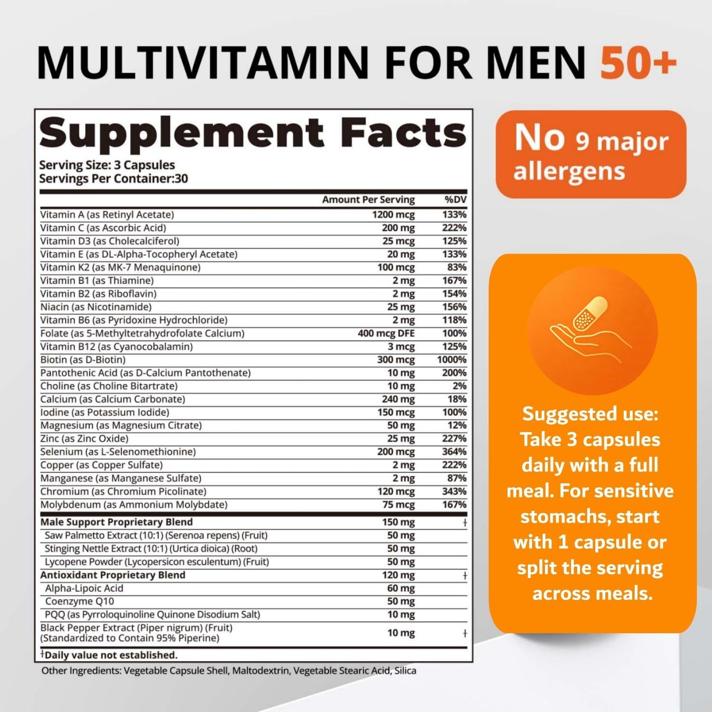 HiWell Absorfyx Multivitamin for Men Over 50 W/CoQ10, Methylfolate, Saw Palmetto Capsules 90