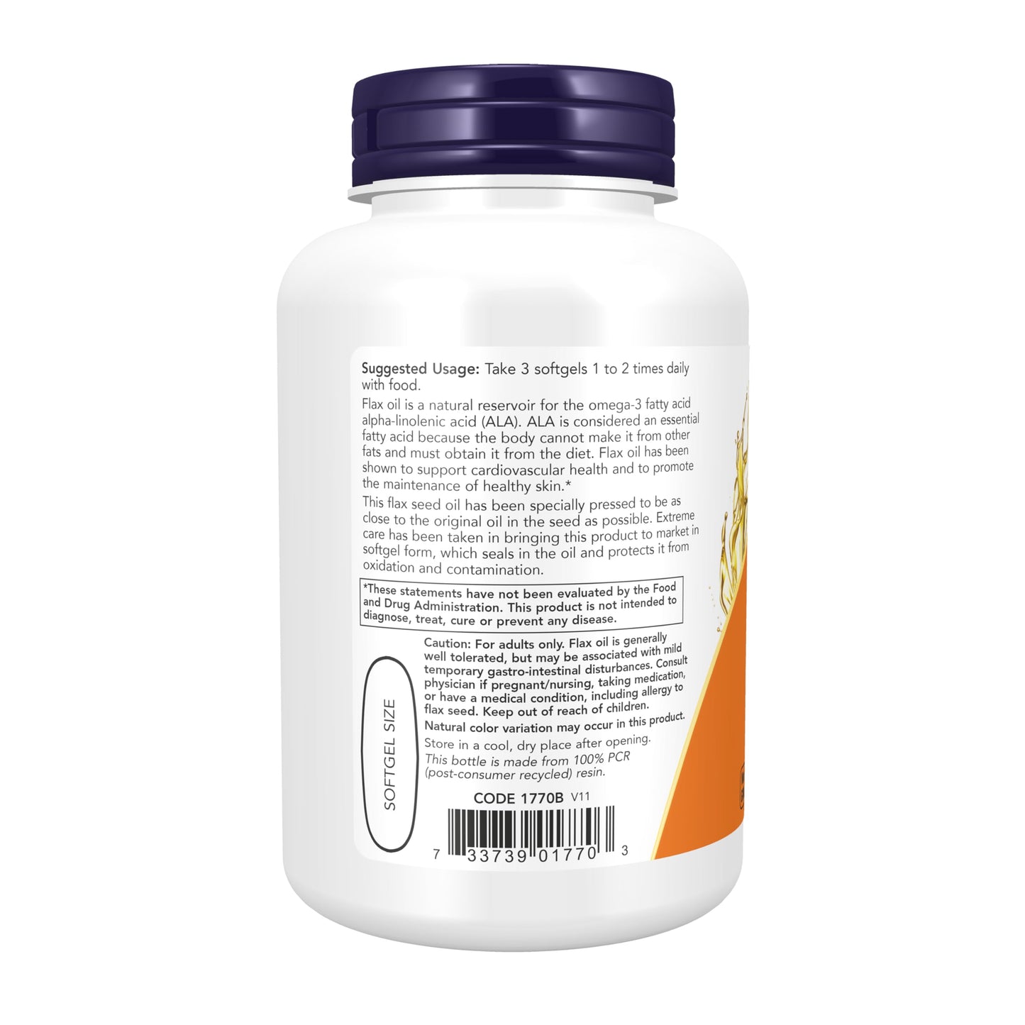NOW Foods Flax Oil 1000 mg Softgels, 100 Softgels
