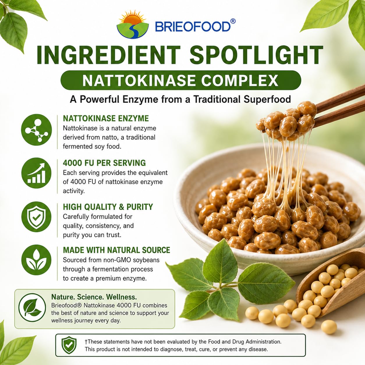 Brieofood Nattokinase 4000 FU (Fibrinolytic Unit) per Serving Capsules 180