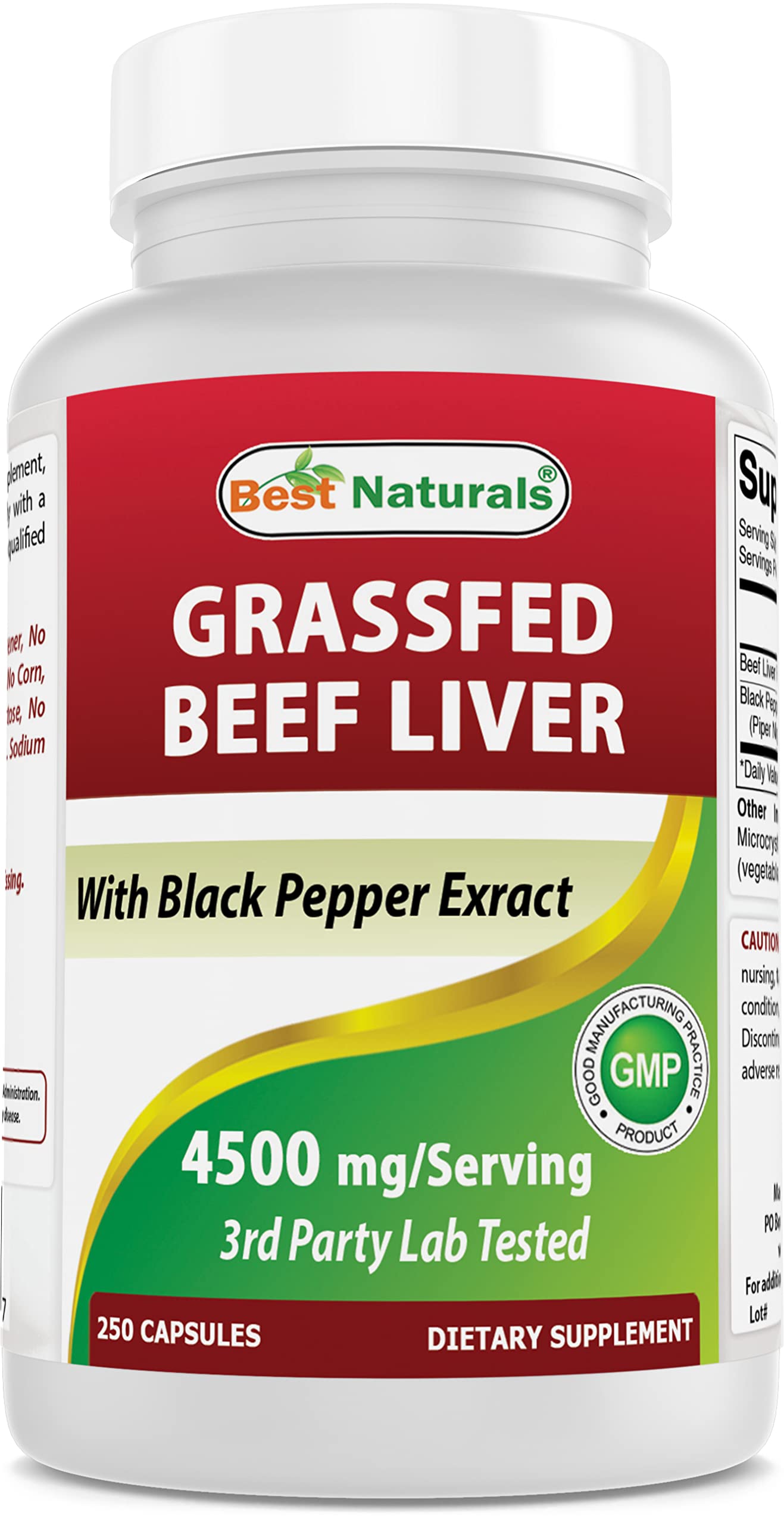 Best Naturals Grass Fed Beef Liver Capsules 250 Count