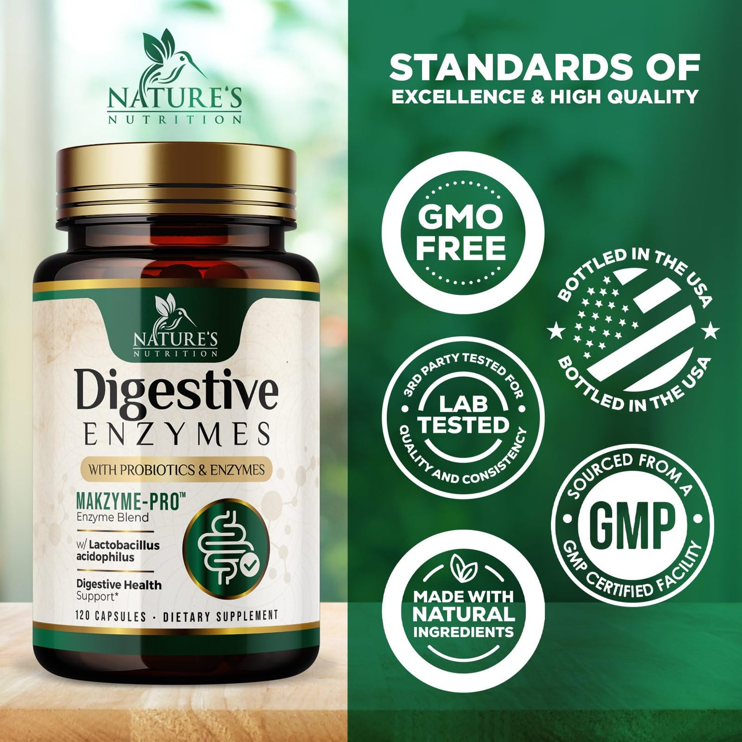 Nature's Nutrition Digestive Enzymes - Super Digestive Multi Enzyme Complex for Bloating & Gut Health Support with Bromelain, Papain, Probiotics & Prebiotics - Digestion Health Support for Women & Men Capsules, 120 Count