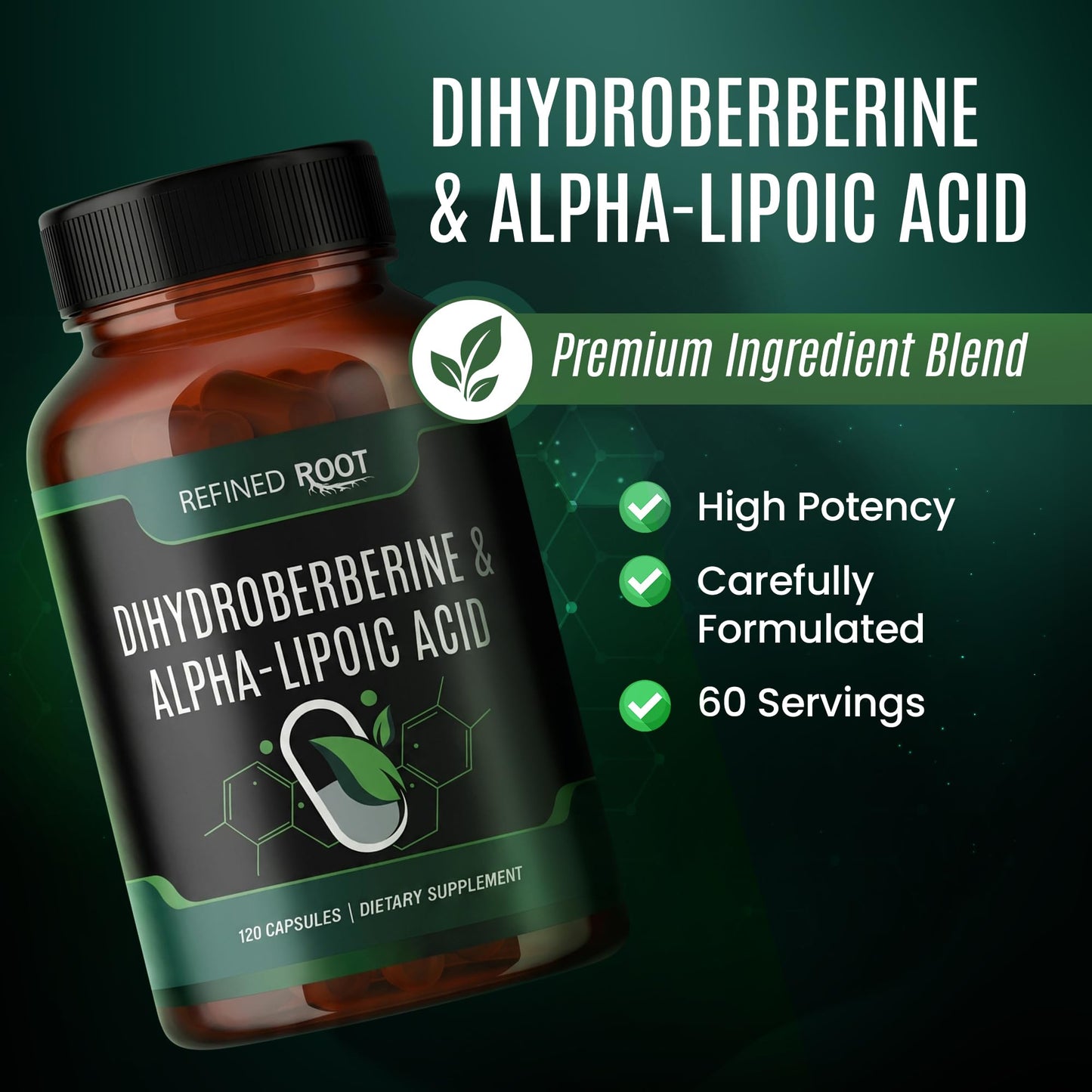 Blast Supplements Refined Root Dihydroberberine 300mg with Alpha Lipoic Acid 600mg Supplement Capsule, 120 Count