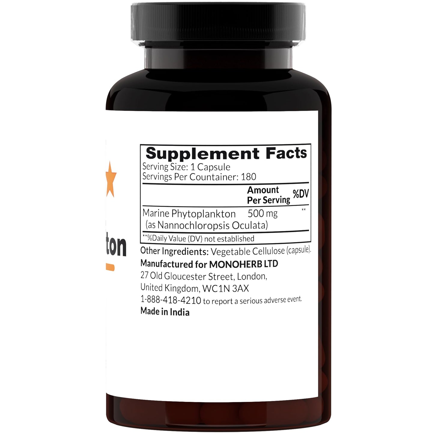 MONOHERB Marine Phytoplankton 500 mg Capsule, 180 Capsules