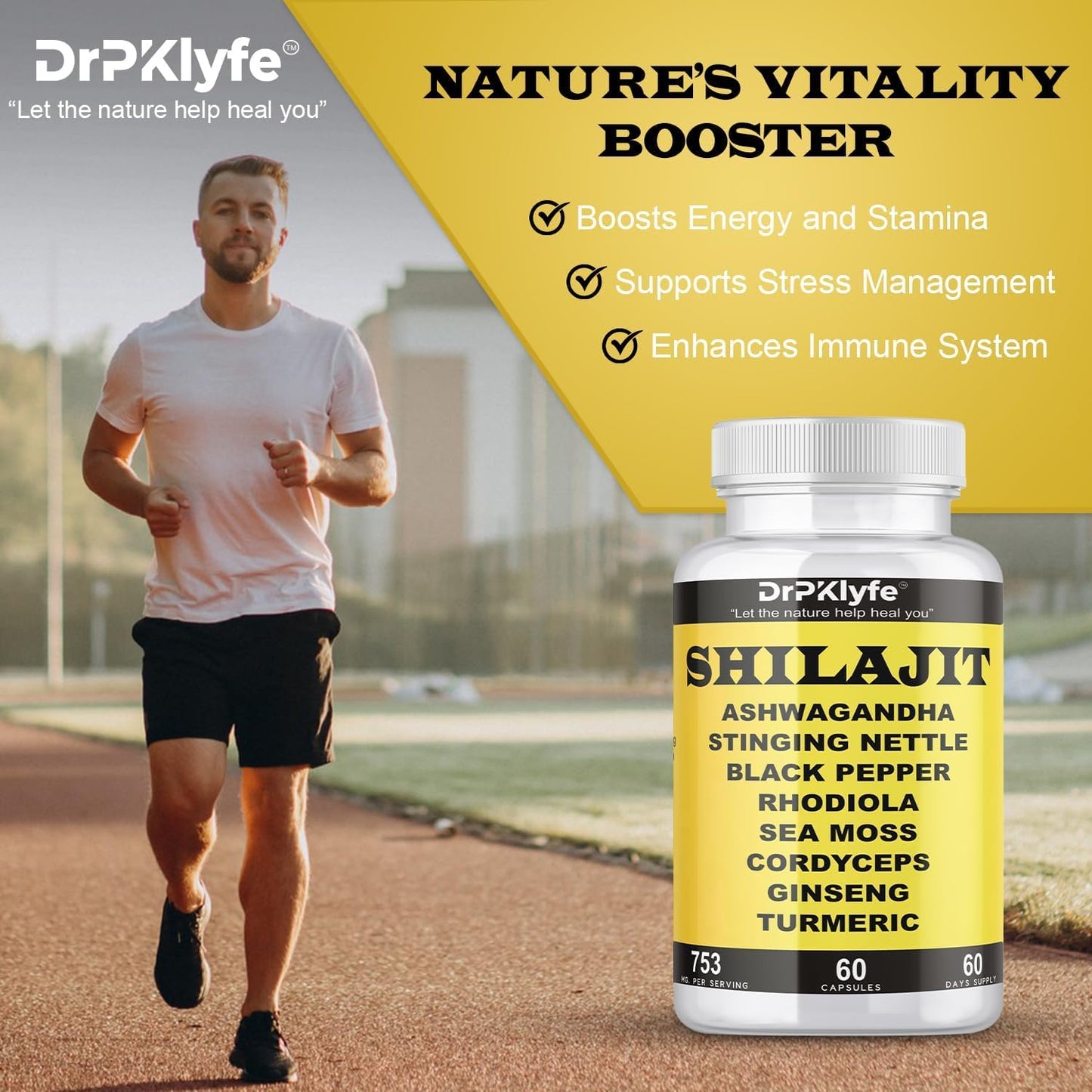 DrPKLyfe Shilajit Capsules with Ashwagandha, Rhodiola, Sea Moss, and Turmeric - 753mg, 60 Capsules