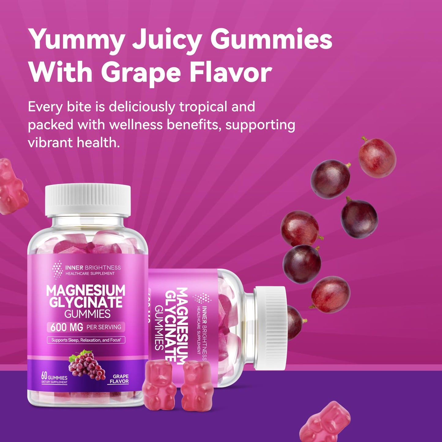 Inner Brightness Magnesium Glycinate Gummies 600mg Gummy 60 Count